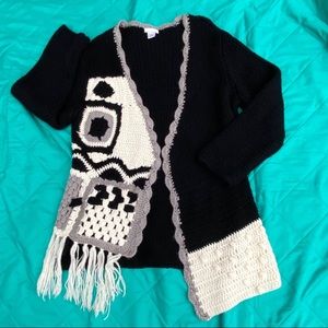 EUC Laetitia asymmetrical fringe patch cardigan